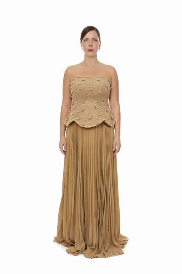 Plus Size Evening Dress with Gold Bead Embellishments